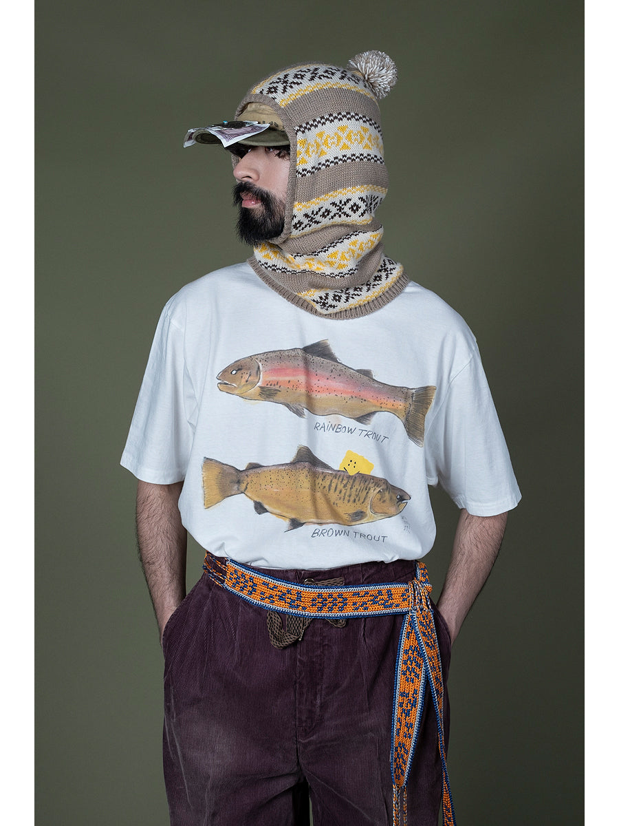 Kapital Jersey Crew T Shirt (2 Trout Peckish Rainbowy Print)