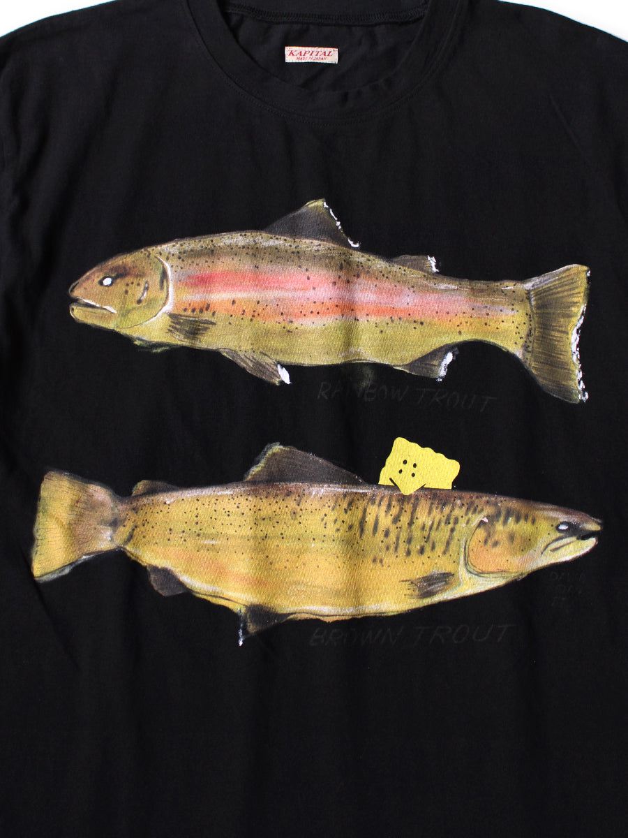 Kapital Jersey Crew T Shirt (2 Trout Peckish Rainbowy Print)