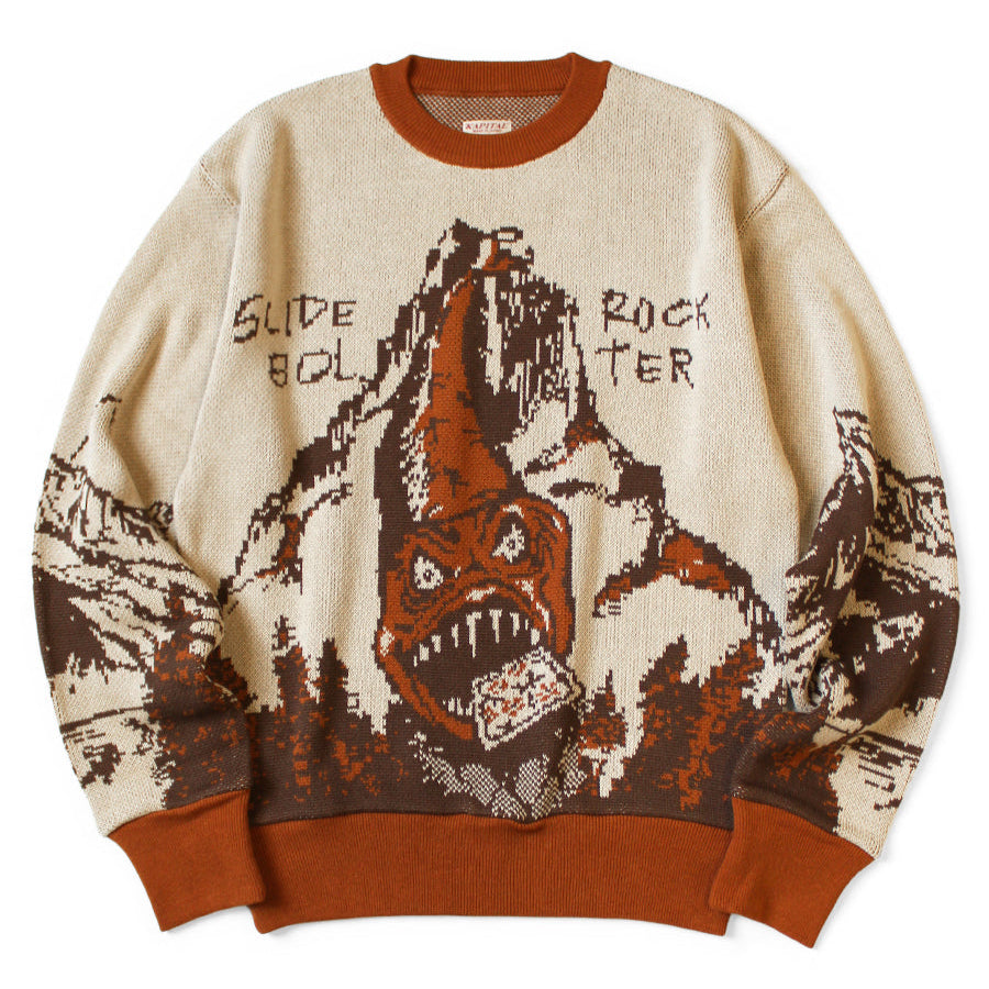 Kapital 8G Jacquard Knit Vintage Crew Sweater (The Slide Rock Bolter)