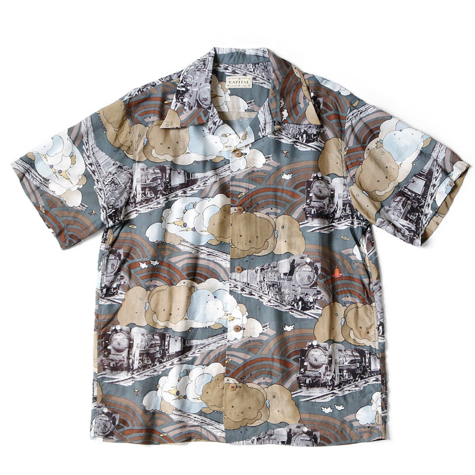 Kapital Silk Rayon Tibe-Lympic Train Print Aloha Shirt