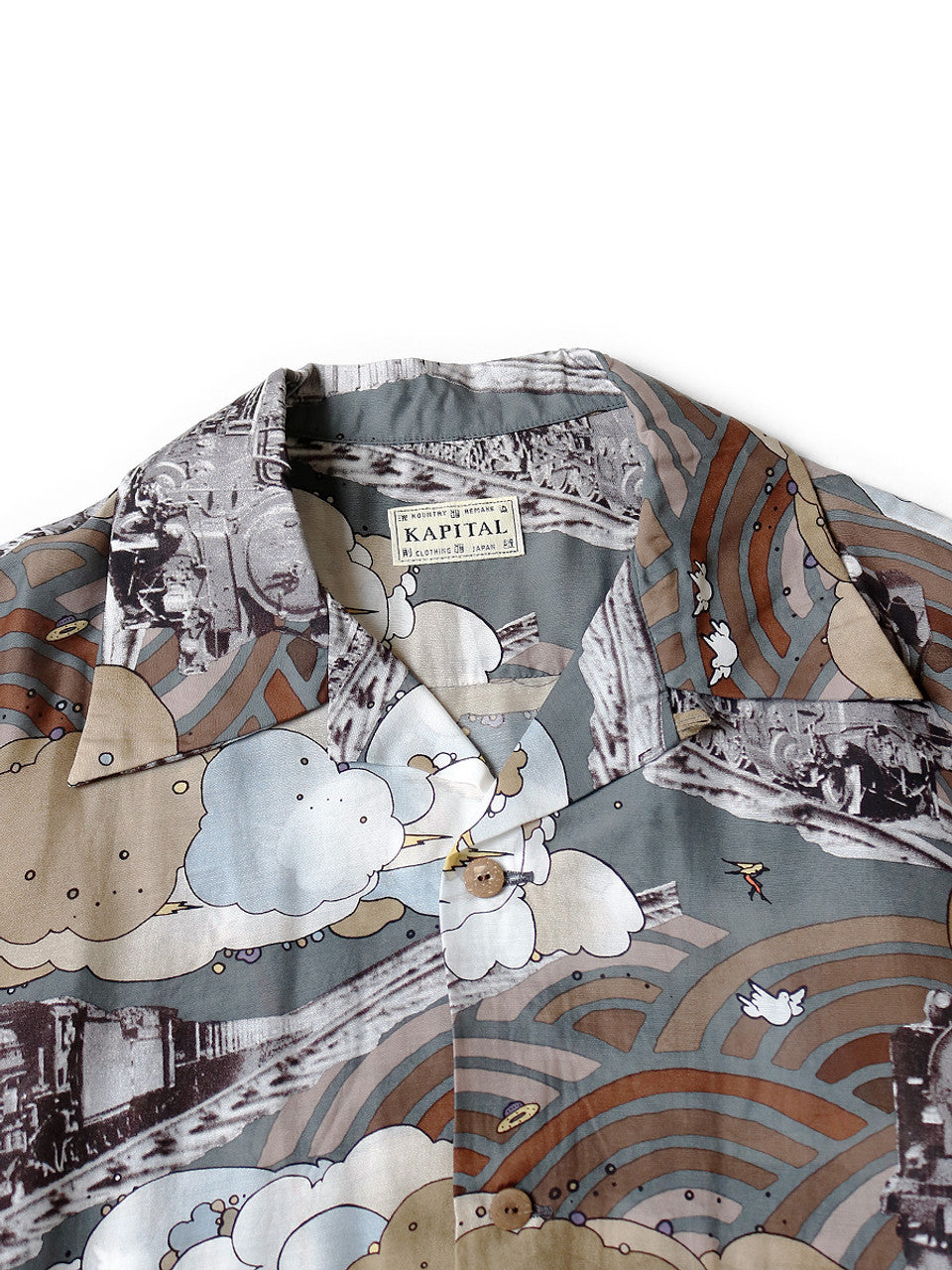 Kapital Silk Rayon Tibe-Lympic Train Print Aloha Shirt