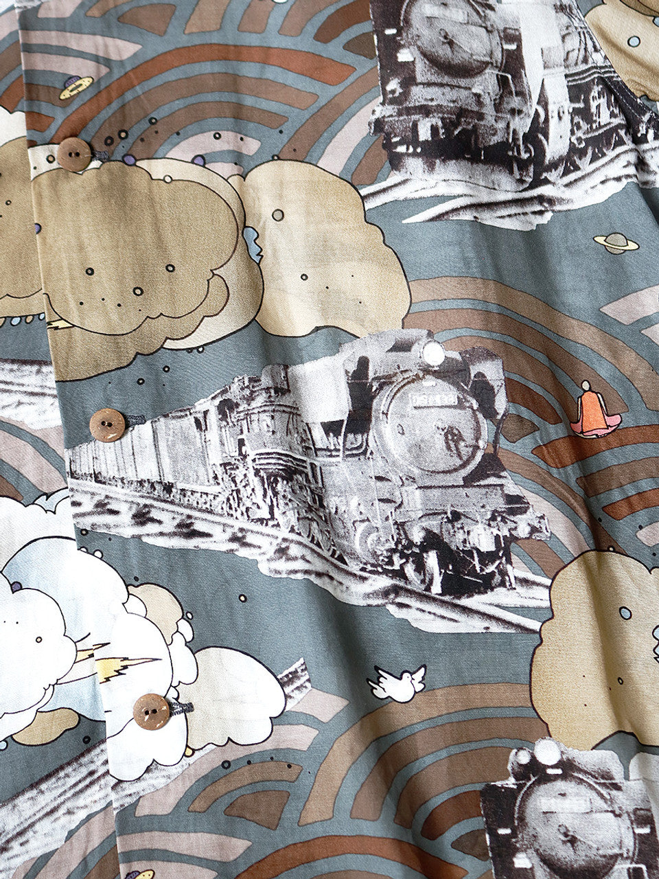 Kapital Silk Rayon Tibe-Lympic Train Print Aloha Shirt