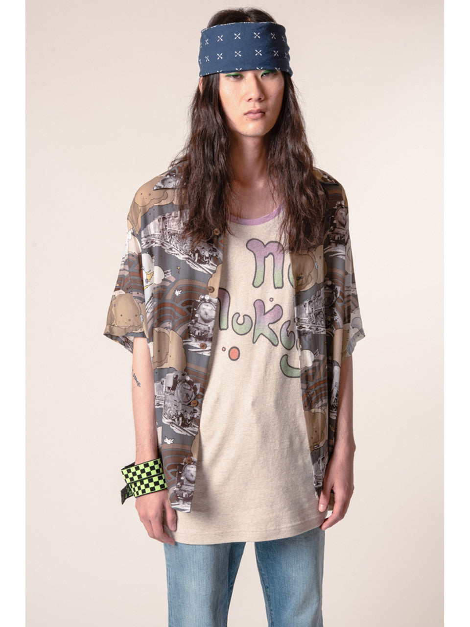 Kapital Silk Rayon Tibe-Lympic Train Print Aloha Shirt