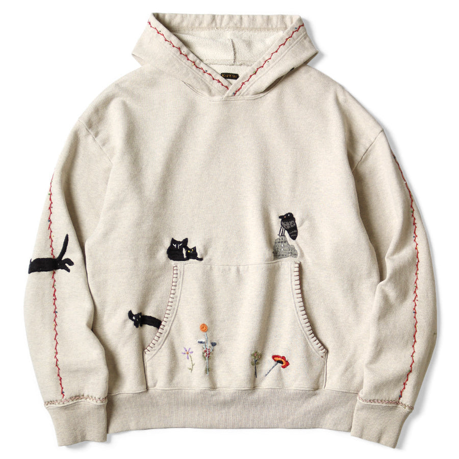Kapital Top Fleece Hooded Sweatshirt (Crow & Cat Embroidery)