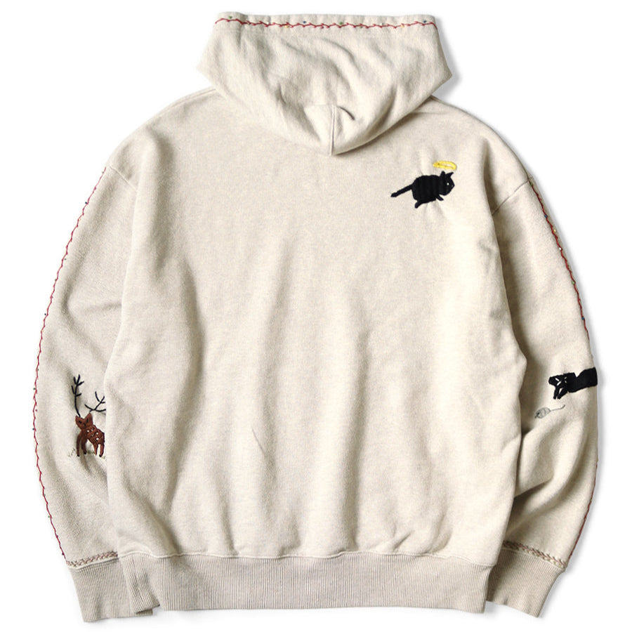 Kapital Top Fleece Hooded Sweatshirt (Crow & Cat Embroidery)