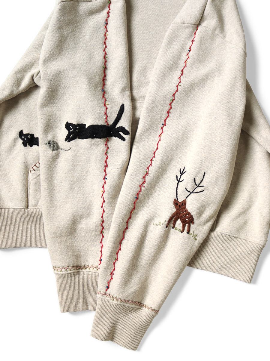 Kapital Top Fleece Hooded Sweatshirt (Crow & Cat Embroidery)