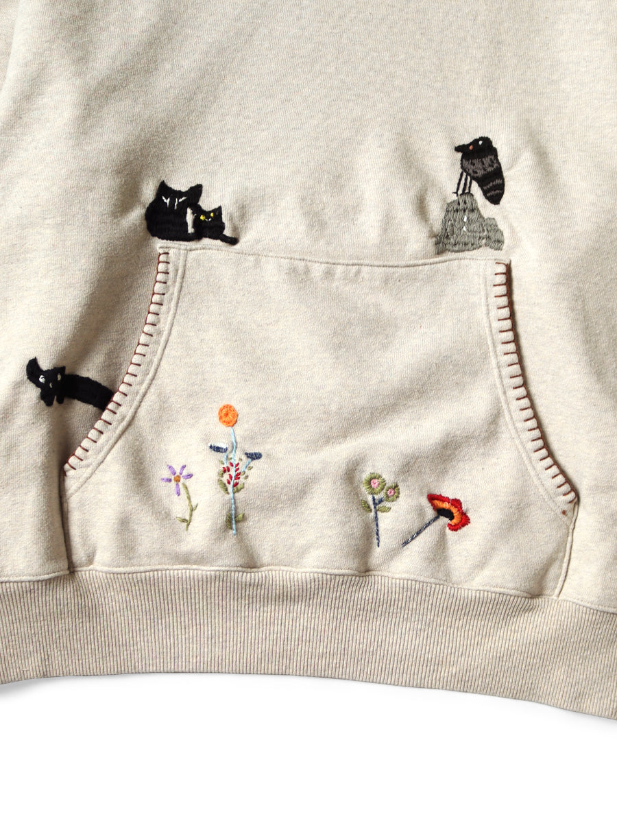 Kapital Top Fleece Hooded Sweatshirt (Crow & Cat Embroidery)