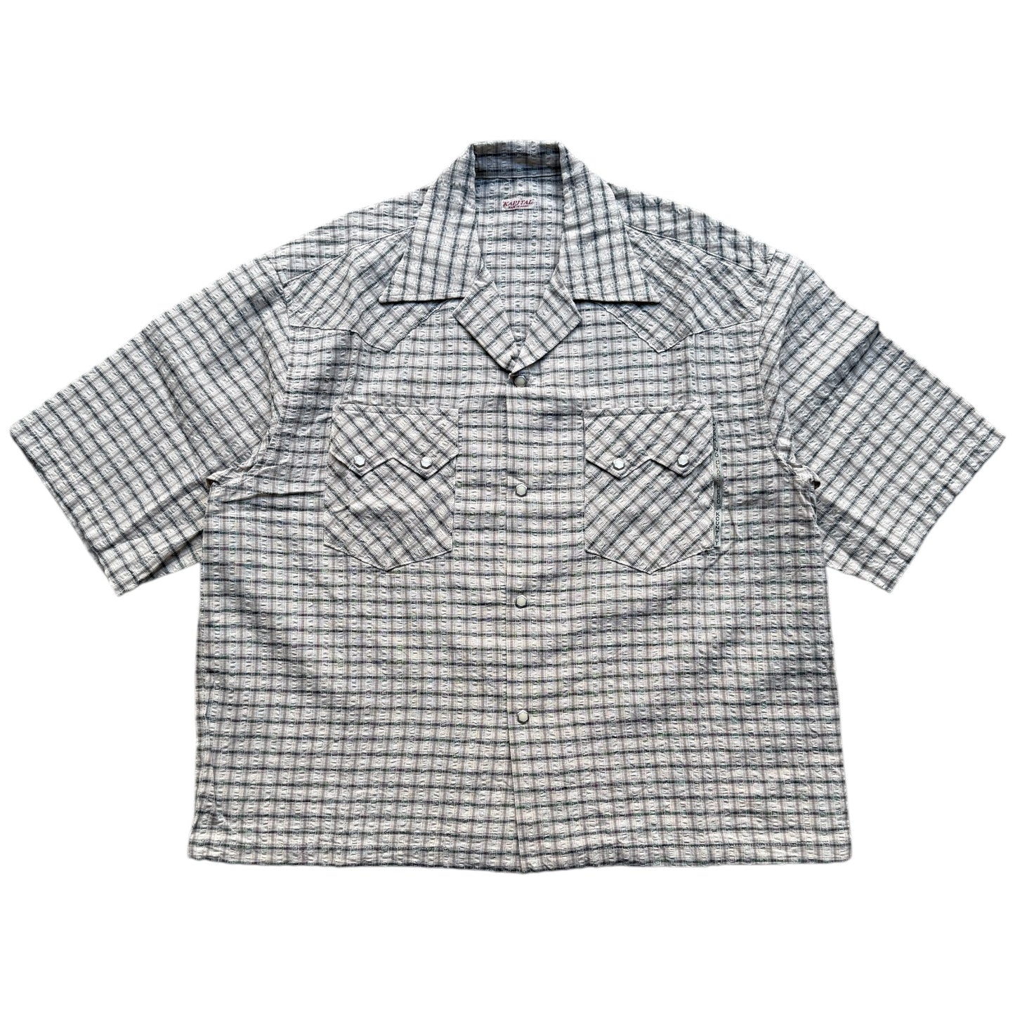 Kapital Cotton Linen Soccer Check Open-Collar Western Big Shirt