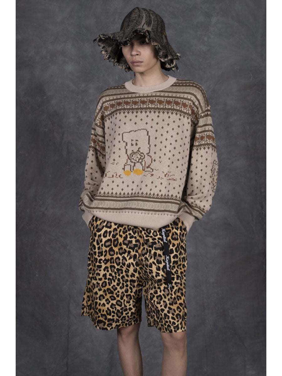 Kapital Combed Burberry Leopard Print Easy Shorts
