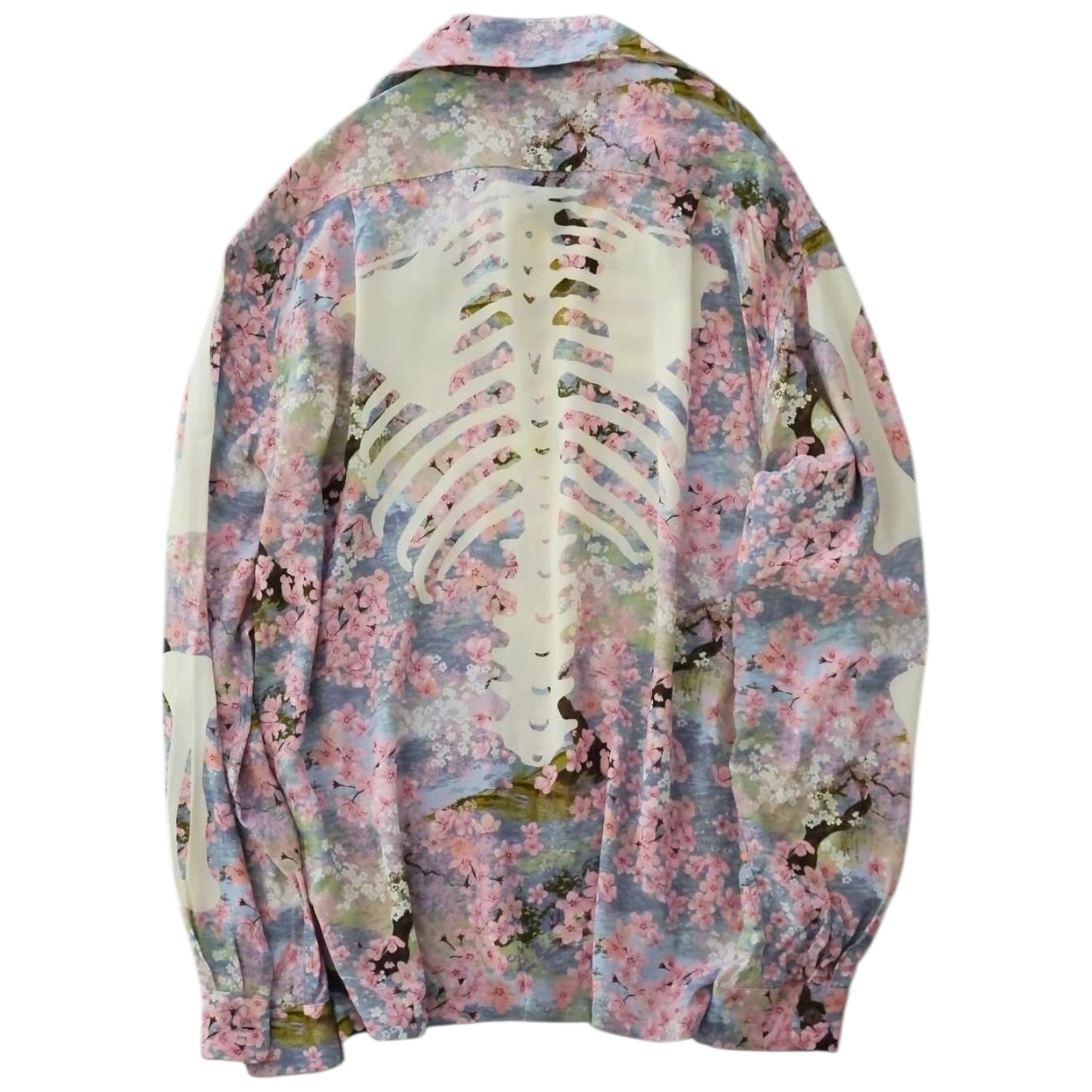 Kapital Rayon Sakura Bone Print Wrangle Collar Open Neck Shirt