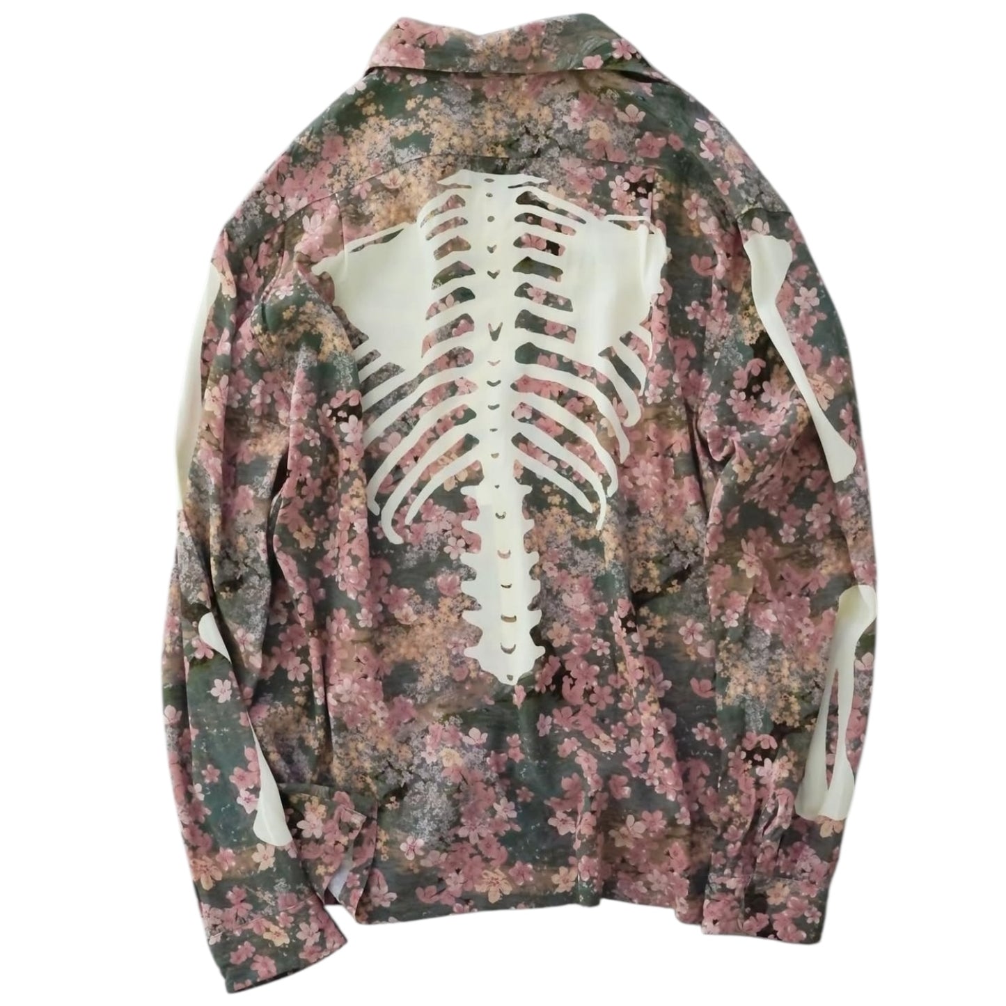 Kapital Rayon Sakura Bone Print Wrangle Collar Open Neck Shirt