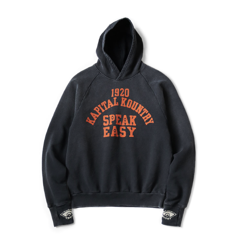Kapital Raglan Hooded Fleece Sweatshirt (Speakeasy College Print)