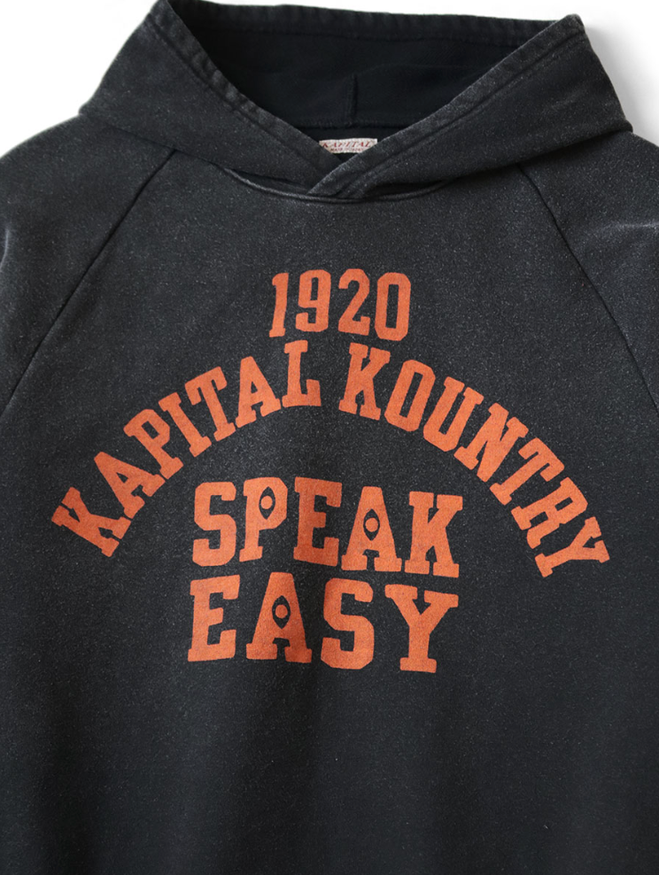 Kapital Raglan Hooded Fleece Sweatshirt (Speakeasy College Print)