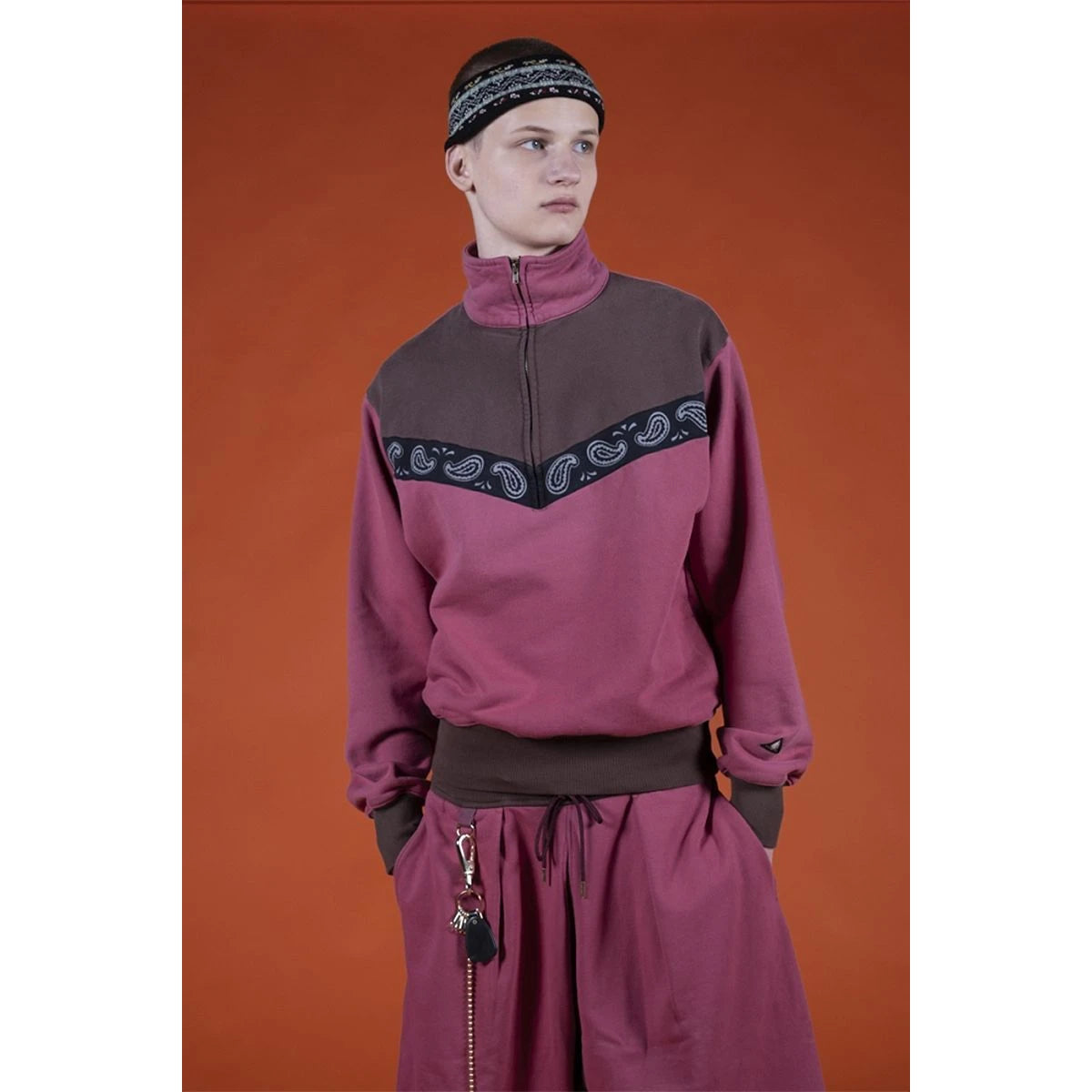 Kapital 10/20 Brushed Fleece 2 Tone Half Zip Sweatshirt (Pecos Paisley)