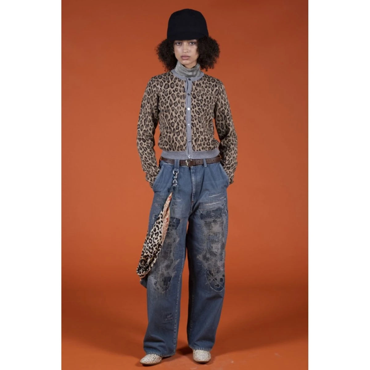 Kapital 12G Leopard Print Wool Bolero Cardigan