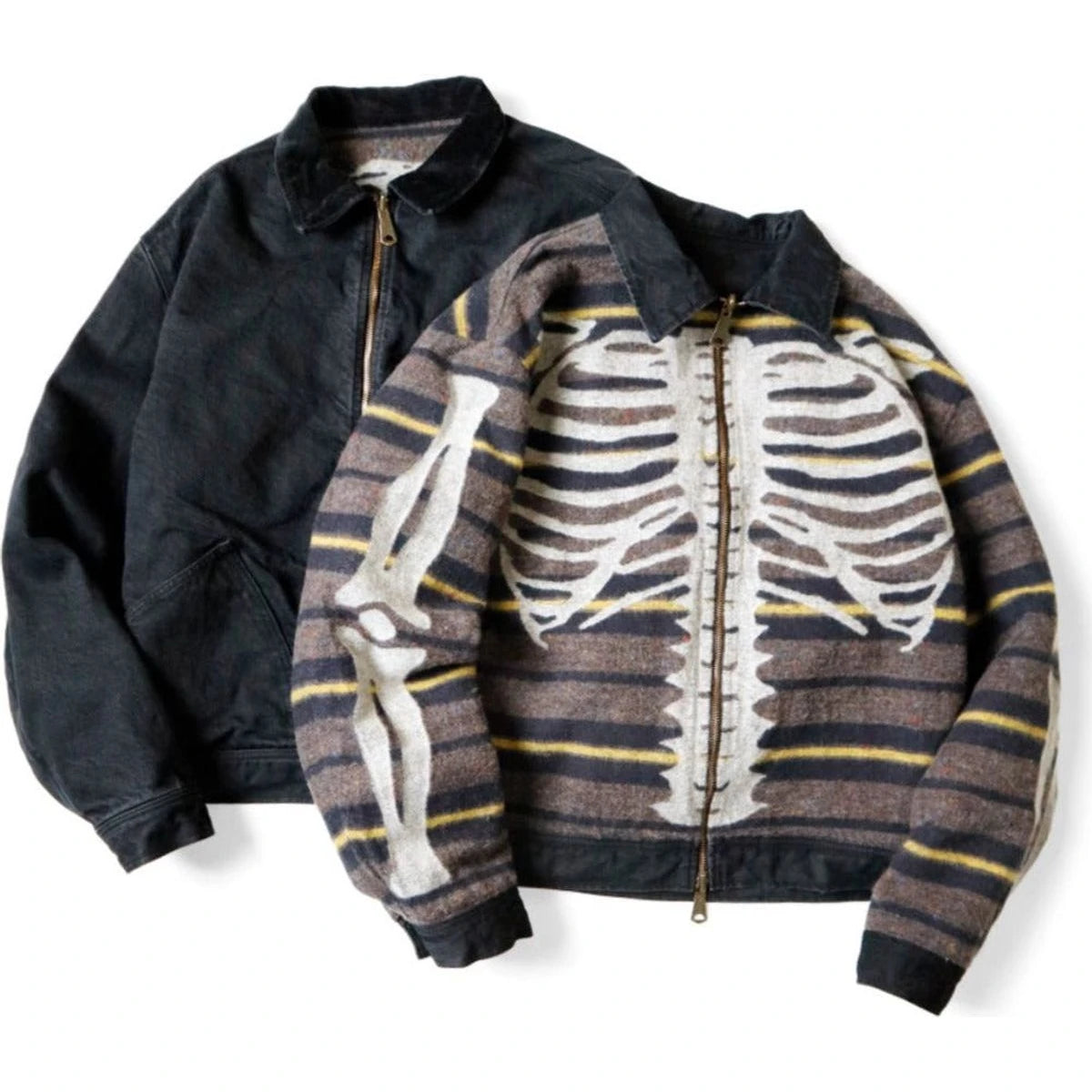 Kapital 14oz Black x Black Denim Bone Lining Reversible Zip Up