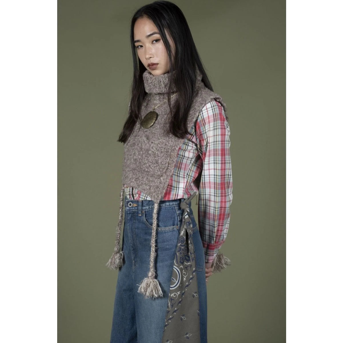 Kapital 3G Shaggy Knit High Neck Bib Poncho