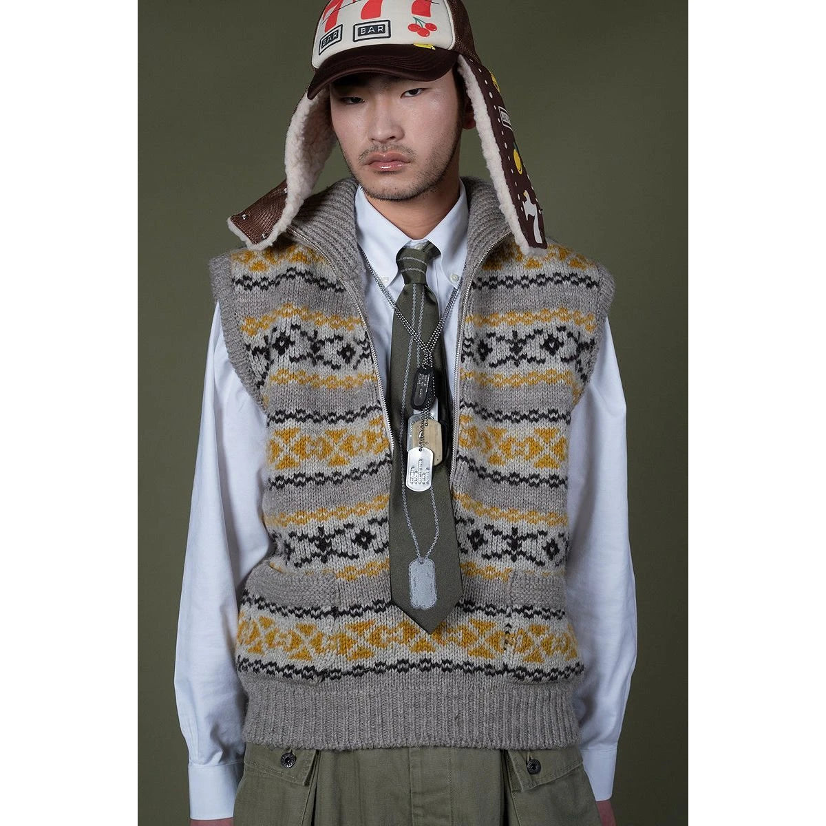 Kapital 3G Wool Yellowknife Fair Isle Half Zip Vest
