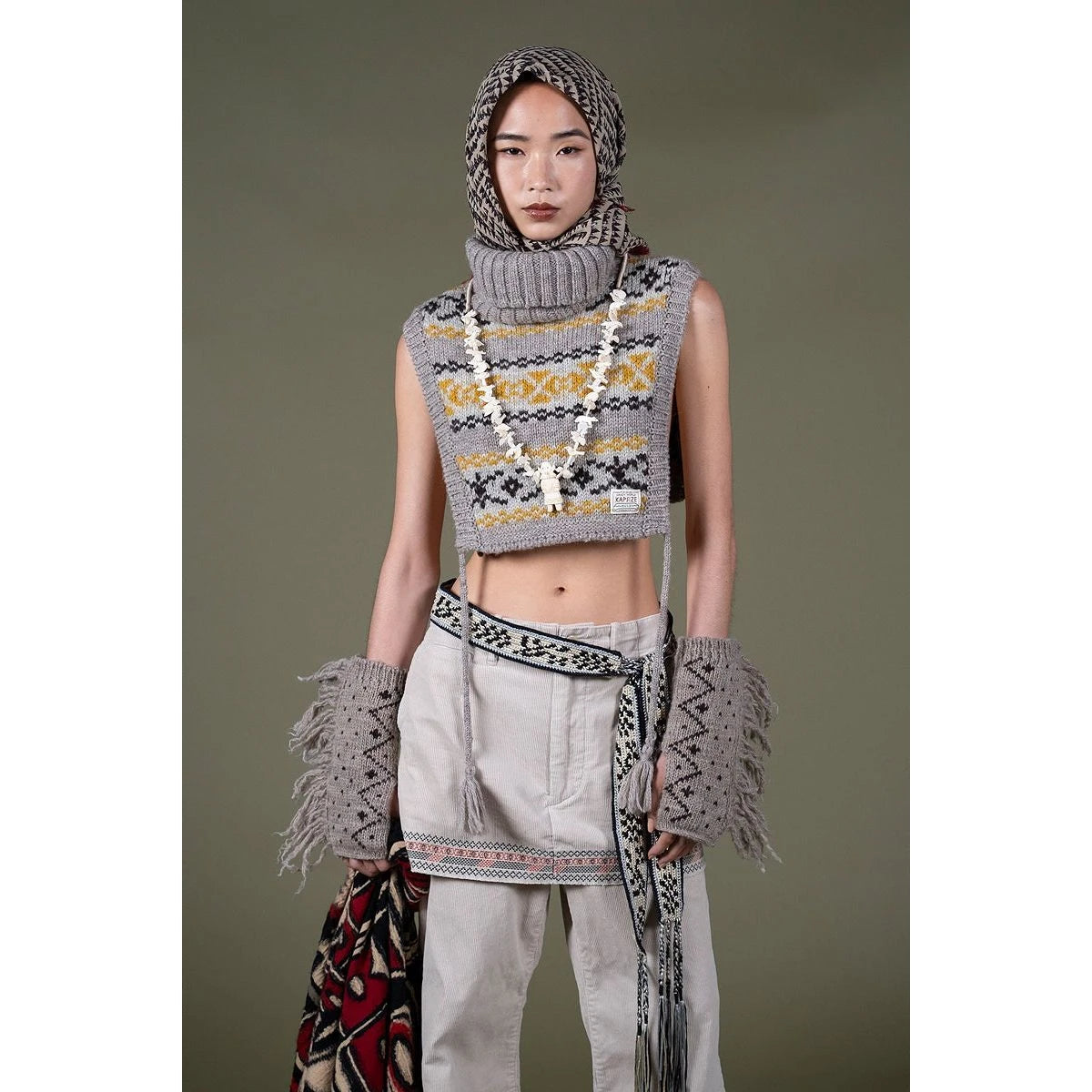 Kapital 3G Yellowknife Fair Isle High Neck Bib Poncho