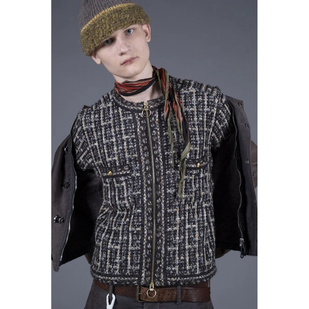 Kapital 5G Tweed Knit Zip Cabaret Cardigan