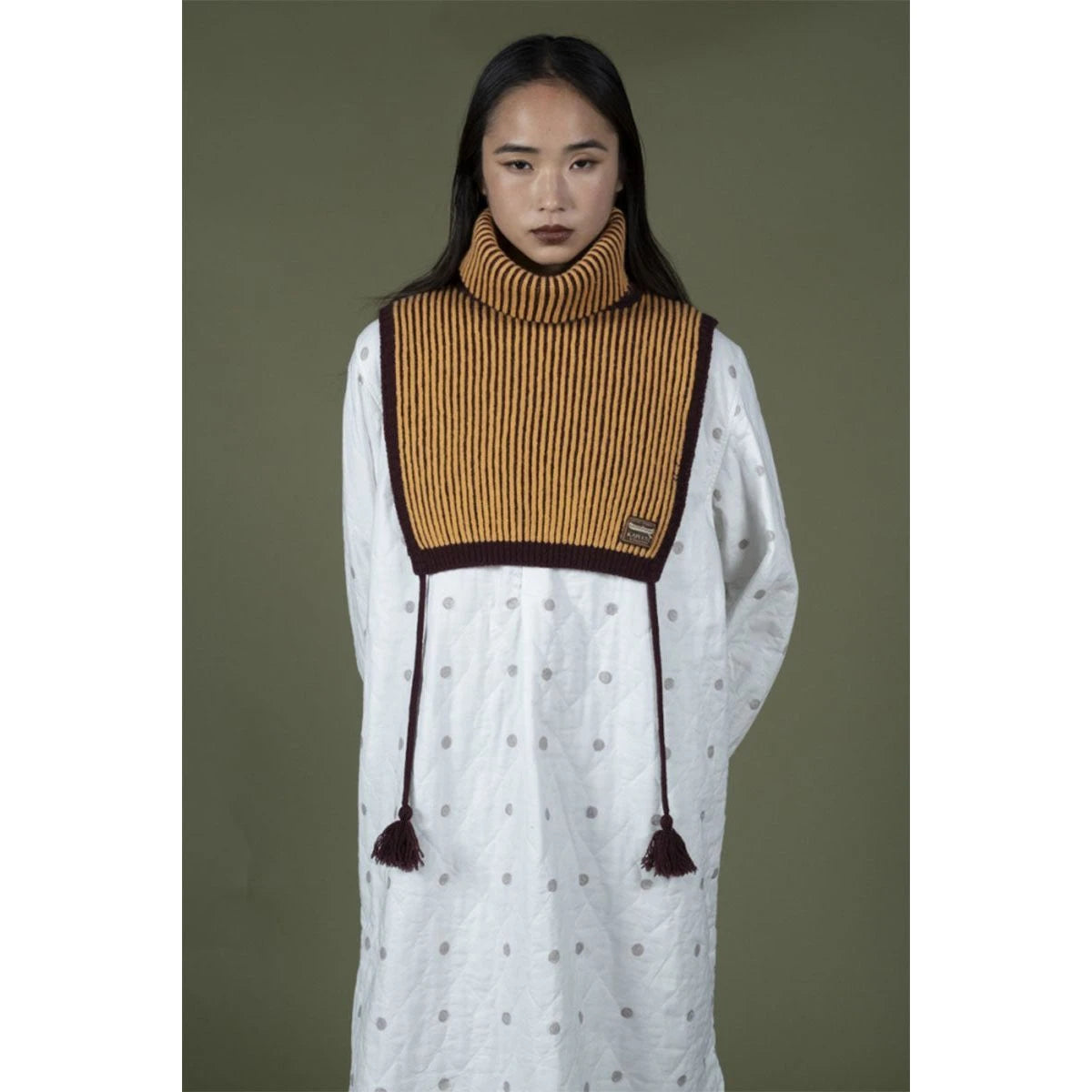 Kapital 5G Wool High Neck Striped Bib Poncho