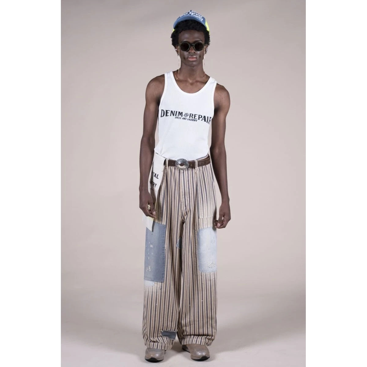 Kapital Stretch Rib Knit Tank Top (Denim Repair Print)