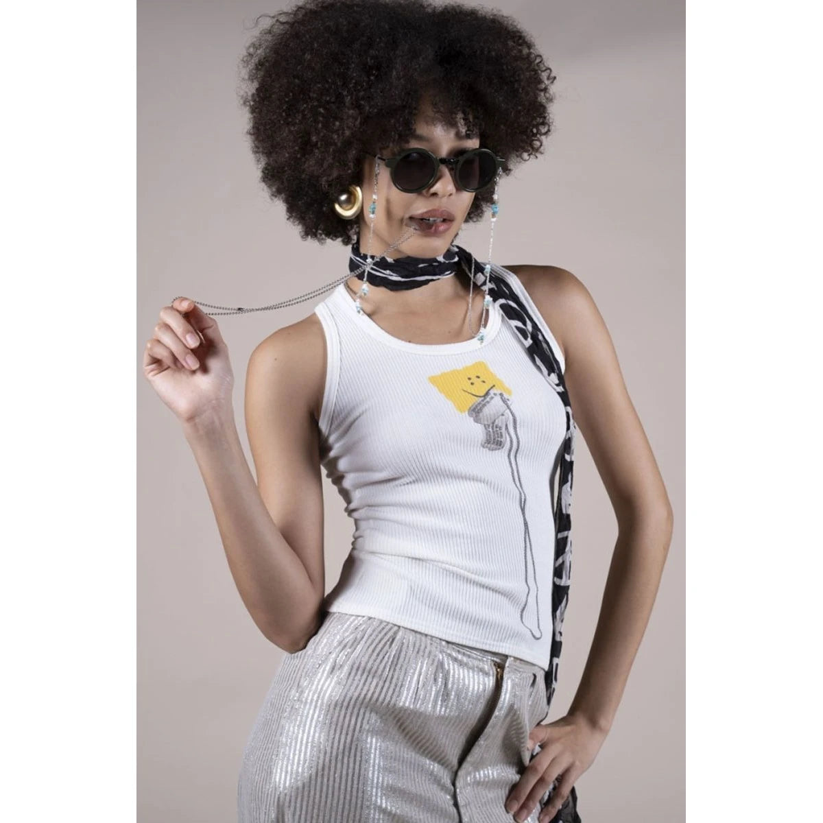 Kapital Stretch Rib Knit Tank Top (Peckish Dog Tag Print)