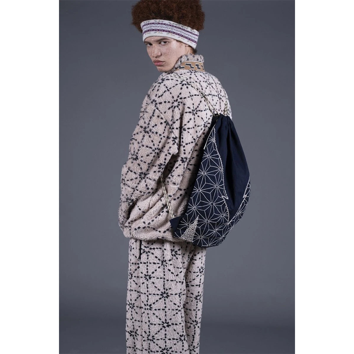 Kapital 8oz Denim Drawstring Bag (With Asanoha Furoshiki Embroidery)