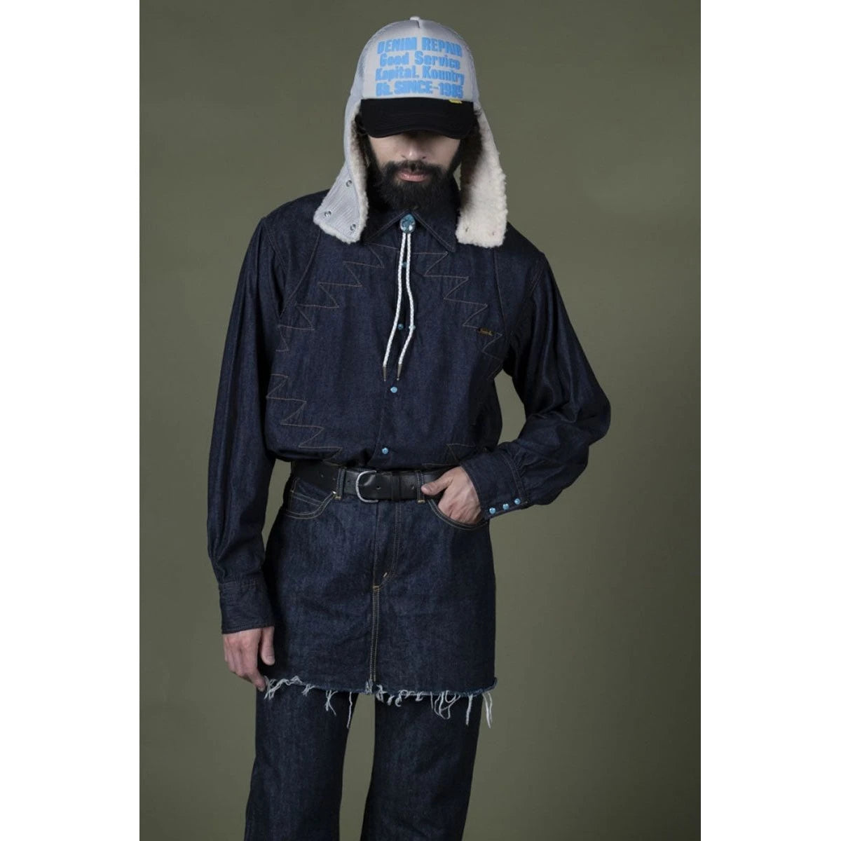 Kapital Denim Repair Service Lumber Trucker Cap