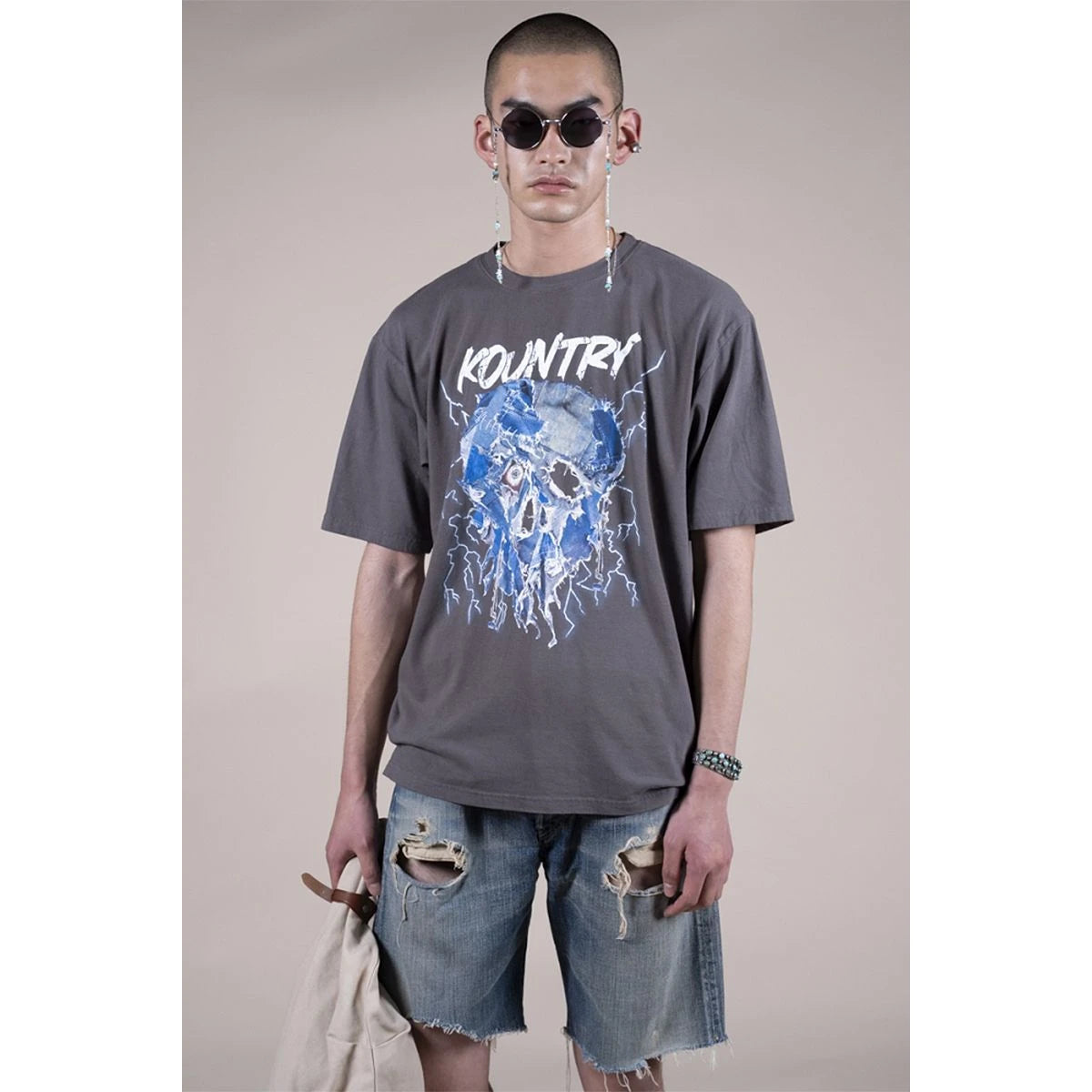 Kapital Jersey Crew Tee (Denim Face Print)