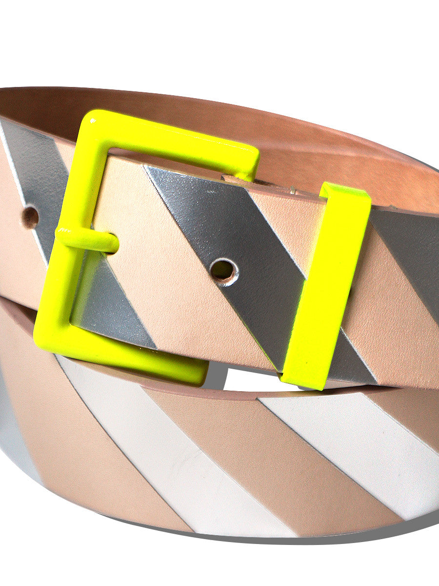 Kapital Cow Leather Regimental Print Neon Belt