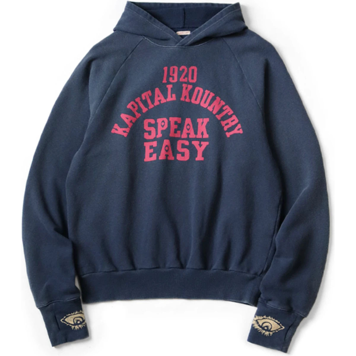 Kapital Raglan Hooded Fleece Sweatshirt (Speakeasy College Print)