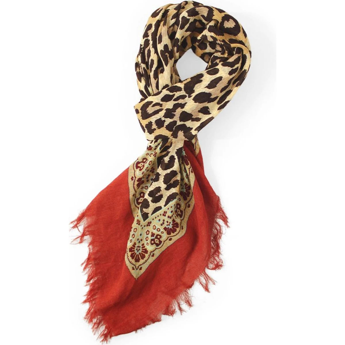 Kapital Rayon Fringed Square Stole (Kathmandu Leopard Print)