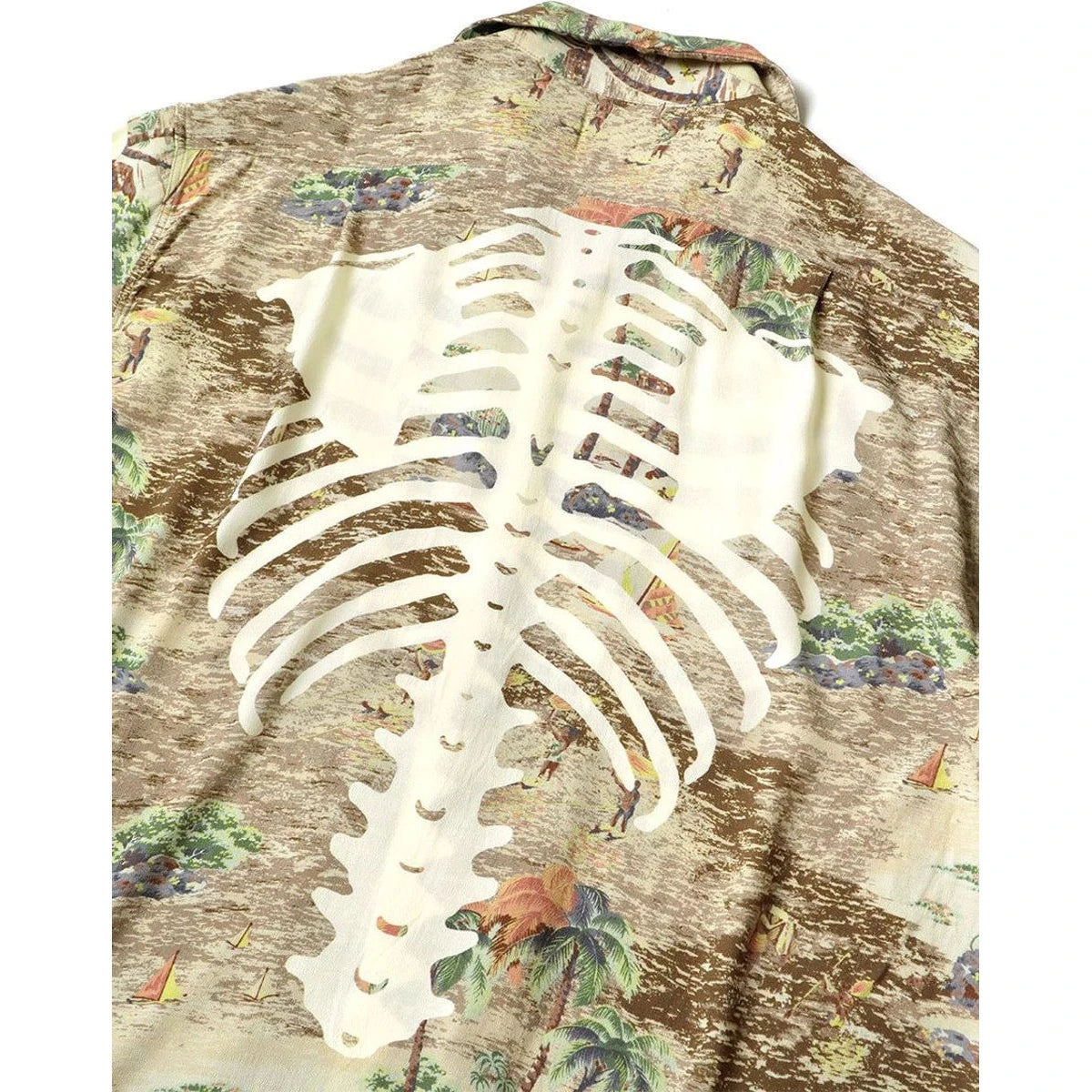 Kapital Rayon Kamehameha Bone Print Aloha Shirt