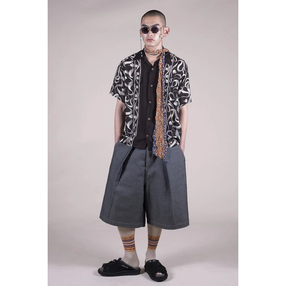 Kapital Silk Rayon Okura Pattern Short Sleeve Open Necked Shirt