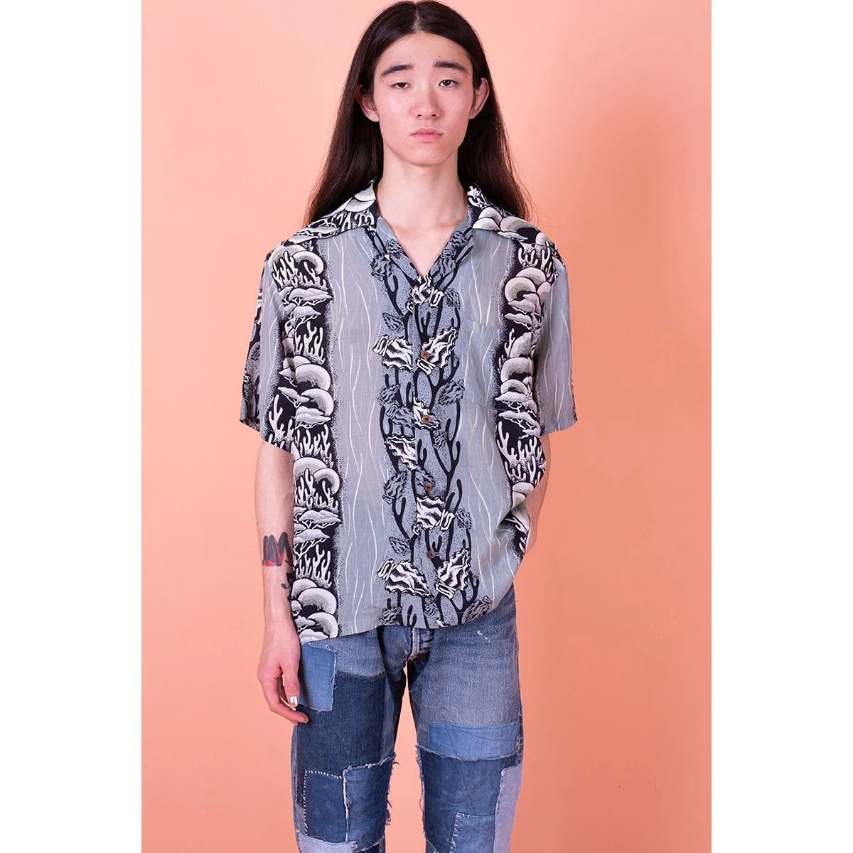 Kapital Silk Rayon Souffle Arrowhead Pt Rangle Collar Aloha Shirt