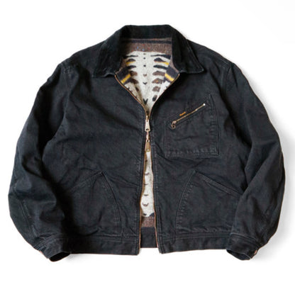 Kapital 14oz Black x Black Denim Bone Lining Reversible Zip Up Work Jacket