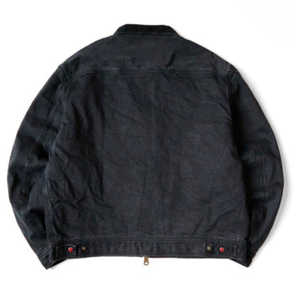 Kapital 14oz Black x Black Denim Bone Lining Reversible Zip Up Work Jacket