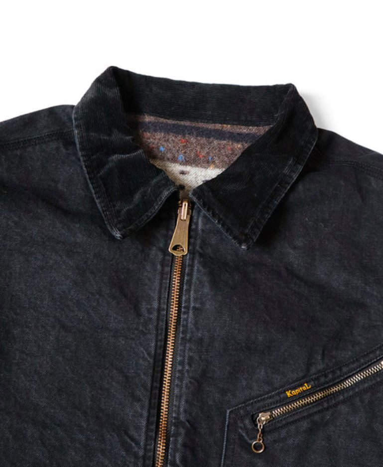 Kapital 14oz Black x Black Denim Bone Lining Reversible Zip Up Work Jacket