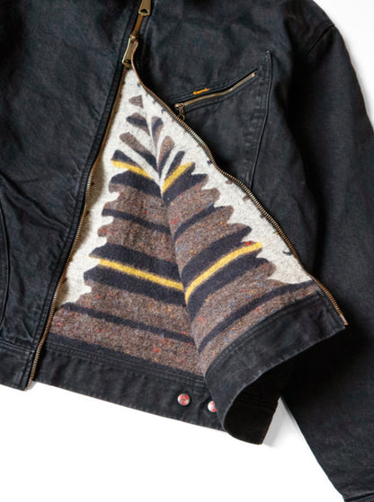 Kapital 14oz Black x Black Denim Bone Lining Reversible Zip Up Work Jacket
