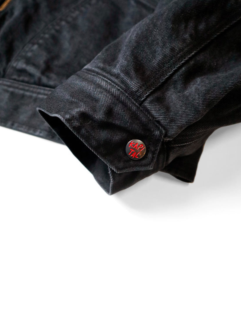 Kapital 14oz Black x Black Denim Bone Lining Reversible Zip Up Work Jacket