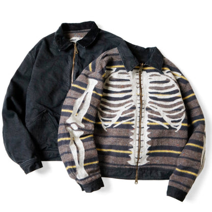 Kapital 14oz Black x Black Denim Bone Lining Reversible Zip Up Work Jacket