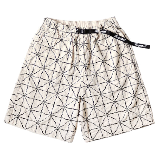 Kapital 8oz Color Denim FOLK-DOJO Embroidered Easy Shorts