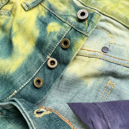 Kapital No.4 Denim 5P Selvedge Wide Leg Pants (Washed Tie Dye)