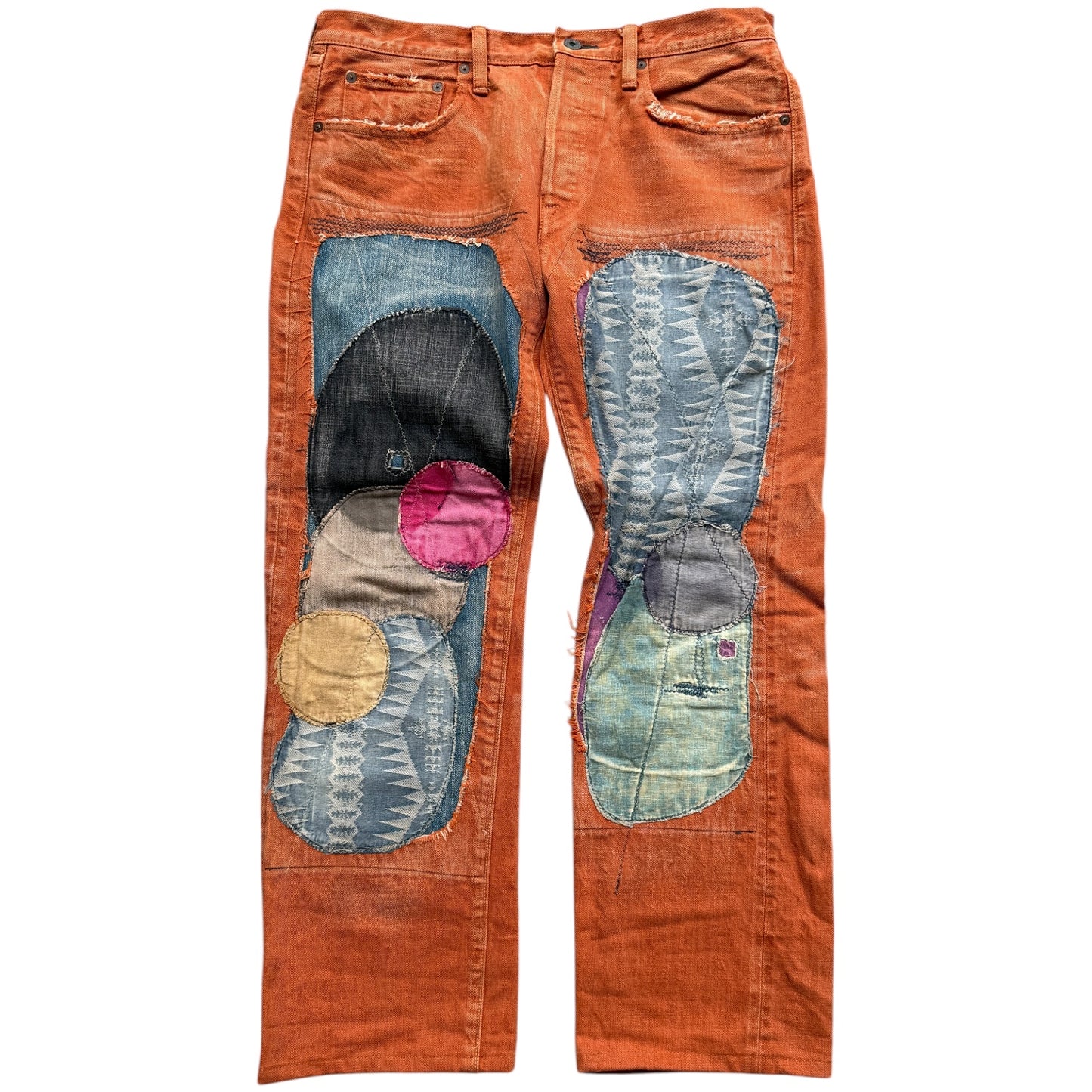 Kapital Faded Orange Selvedge Denim 5P Straight Leg (Patchwork)