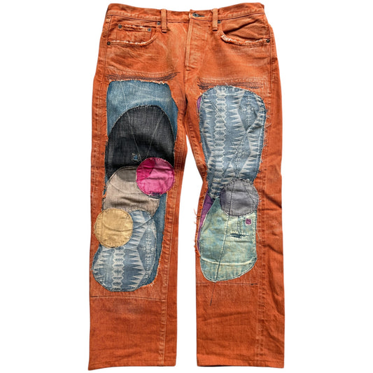 Kapital Faded Orange Selvedge Denim 5P Straight Leg (Patchwork)