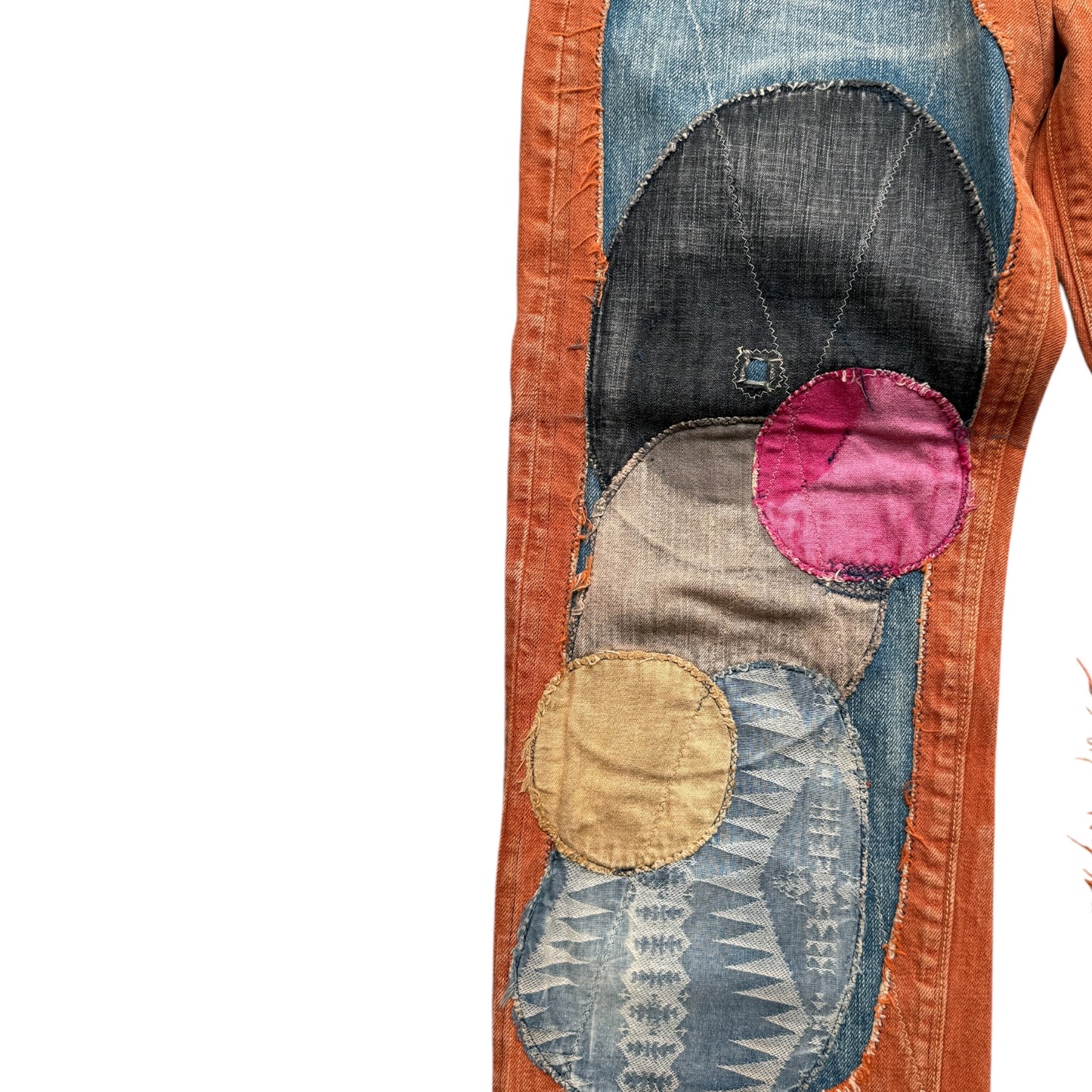 Kapital Faded Orange Selvedge Denim 5P Straight Leg (Patchwork)