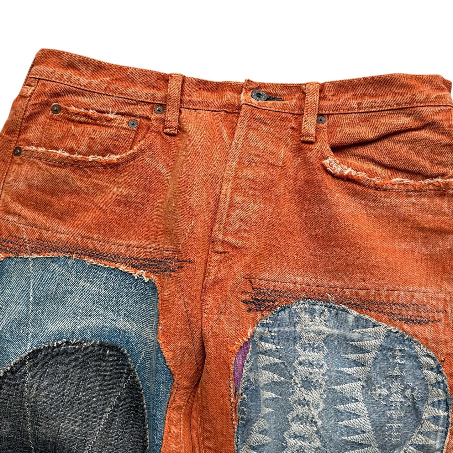 Kapital Faded Orange Selvedge Denim 5P Straight Leg (Patchwork)