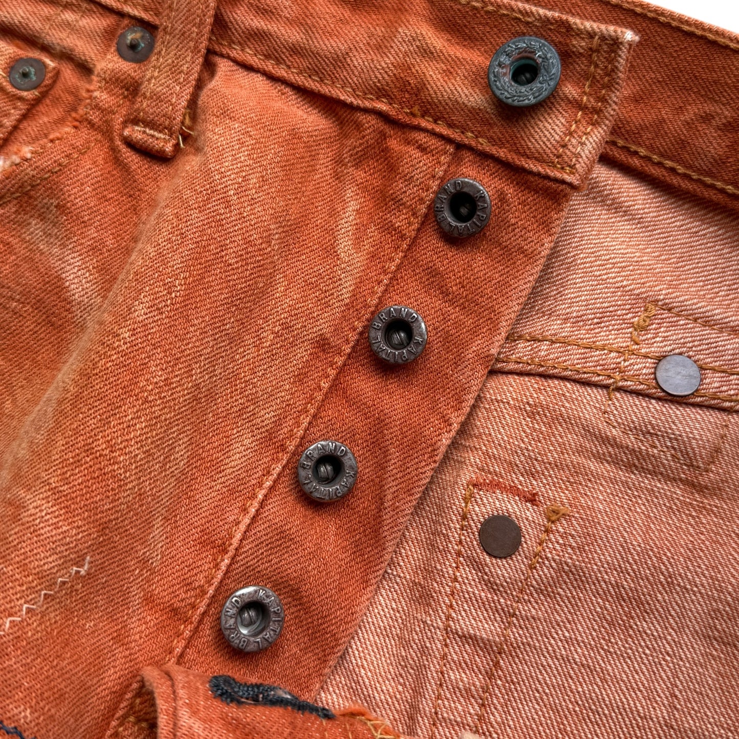 Kapital Faded Orange Selvedge Denim 5P Straight Leg (Patchwork)