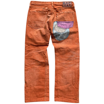 Kapital Faded Orange Selvedge Denim 5P Straight Leg (Patchwork)